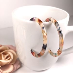 Resin Tortoise Shell Hoop Dangle Earrings